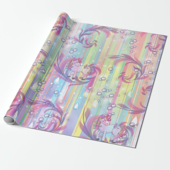 Baby Boy Bubbles & Unicorns Geschenkpapier (Ungerollt)
