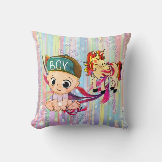 Baby Boy Bubbles & Unicorns Kissen (Vorderseite)