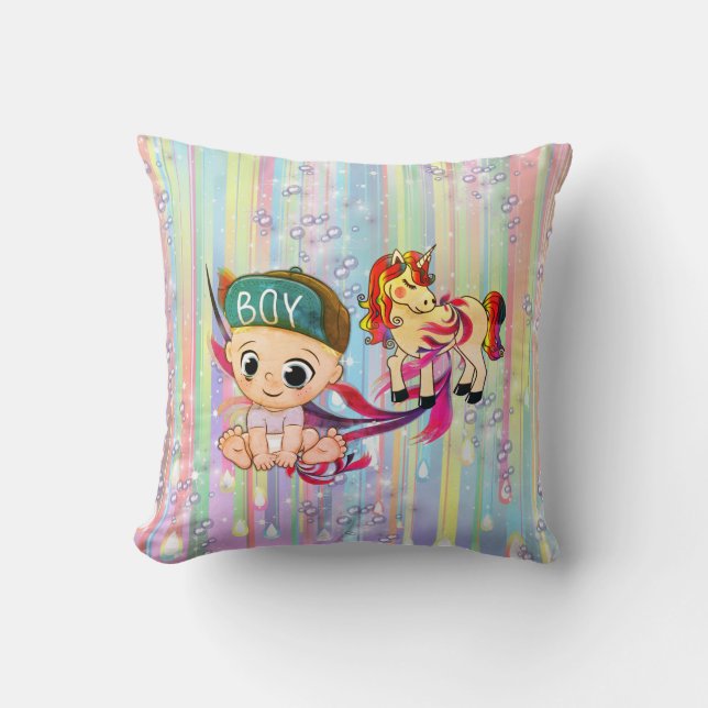 Baby Boy Bubbles & Unicorns Kissen (Vorderseite)