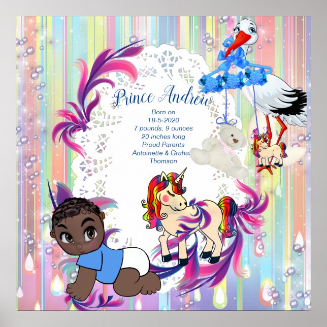 Baby Boy Bubbles & Unicorns Poster (Vorne)
