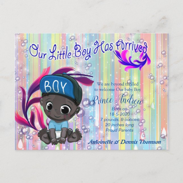 Baby Boy Bubbles & Unicorns Postkarte (Vorderseite)