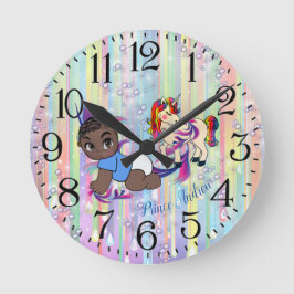 Baby Boy Bubbles & Unicorns Runde Wanduhr