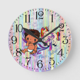 Baby Boy Bubbles & Unicorns Runde Wanduhr