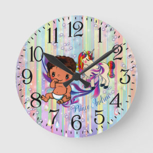 Baby Boy Bubbles & Unicorns Runde Wanduhr