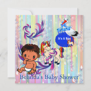 Baby Boy Bubbles & Unicorns Schmetterling Einladun Mitteilungskarte