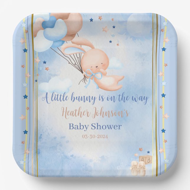 Baby Boy Bunny Baby Dusche Pappteller (Vorderseite)