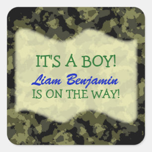 Baby Boy - Camouflage Themed Baby Dusche Quadratischer Aufkleber