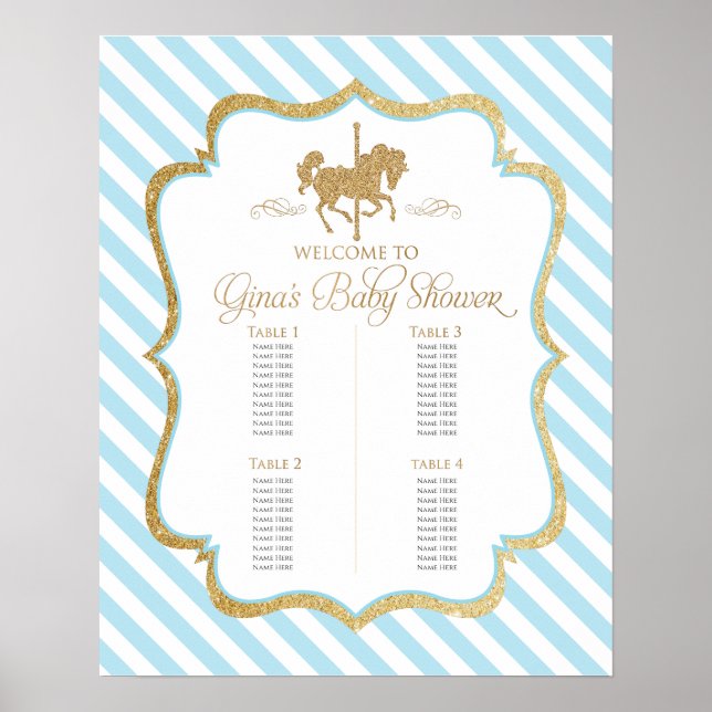 Baby Boy Carousel Themed Baby Dusche Sitzkarte Poster (Vorne)
