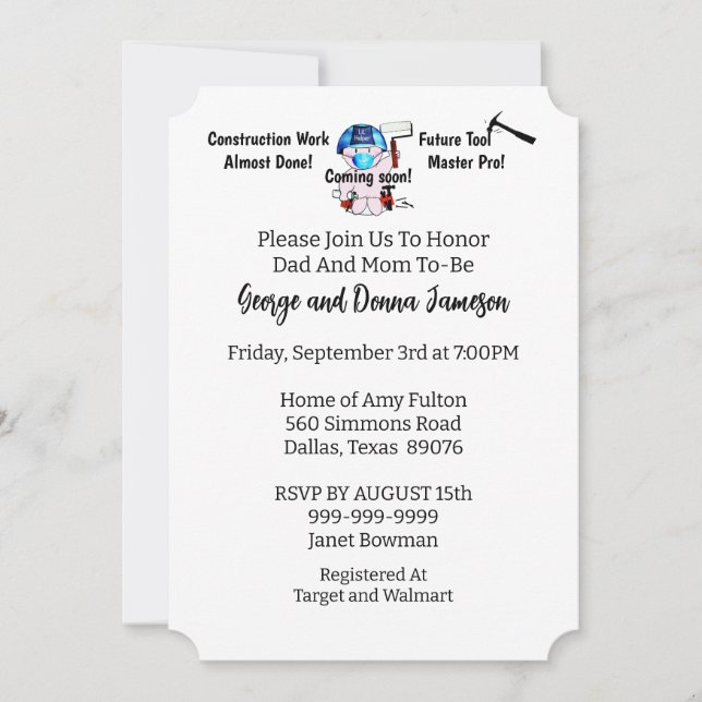 Baby Boy Carpenter Einladung (Vorderseite)