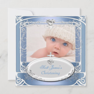 Baby Boy Christening Taufe Blau Weiß Einladung