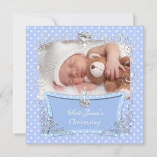 Baby Boy Christening Taufe Blue Polka Dot 2 Ankündigung