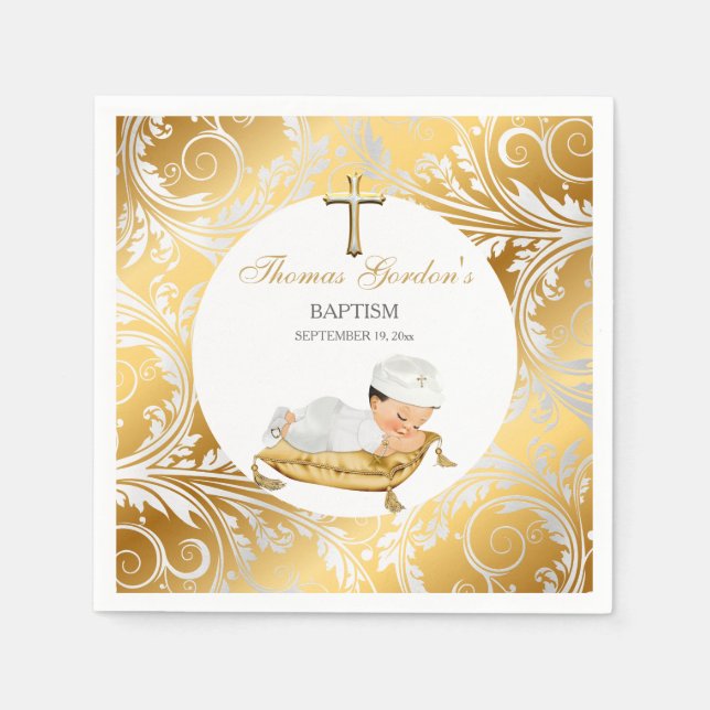 Baby Boy Christening Taufe Gold Silver Serviette (Vorderseite)