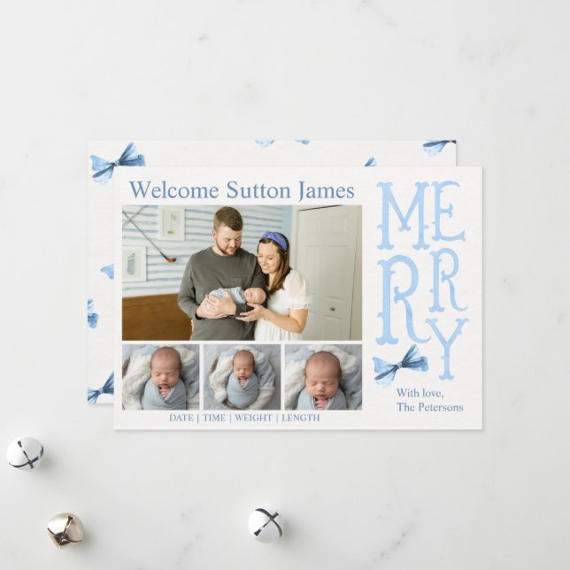 Baby Boy Christmas Birth Announcement Feiertagskarte (Vorderseite/Rückseite Beispiel)