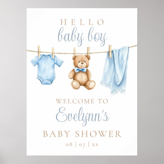 Baby Boy Clothesline Baby Shower Welcome Sign Poster (Vorne)