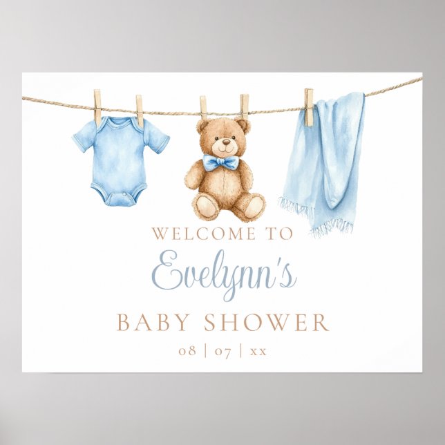 Baby Boy Clothesline Babydusche Begrüßungszeichen Poster (Vorne)