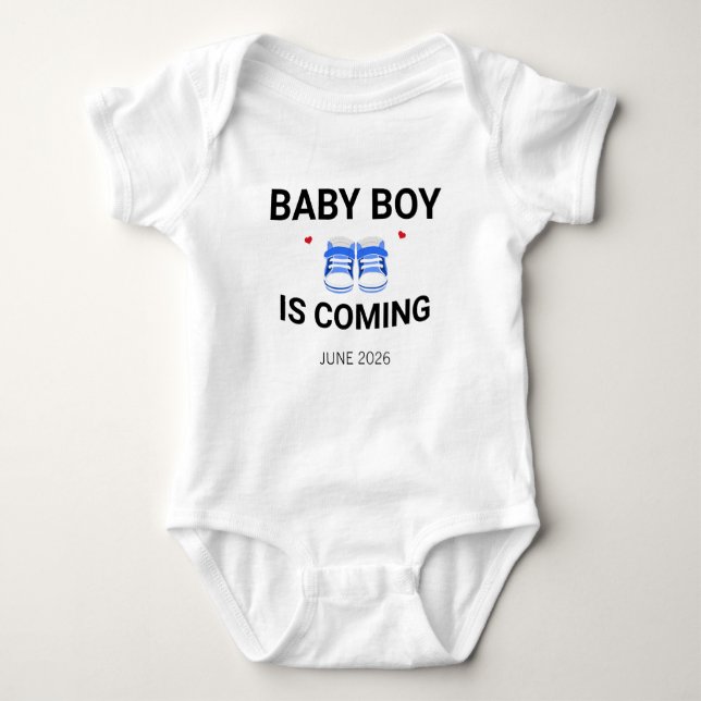 Baby Boy Coming Soon Custom Pregnancy Announcement Baby Strampler (Vorderseite)