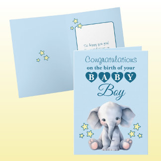 Baby boy congratulations elephant blue karte