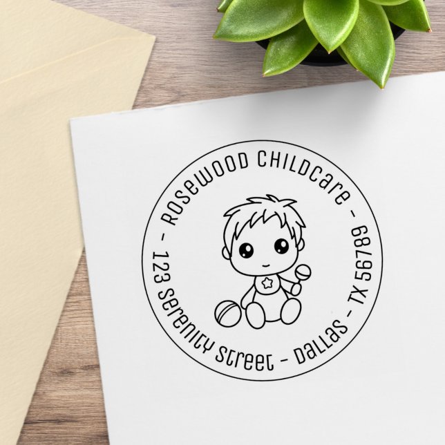 Baby Boy Daycare Kinderbetreuung Runde Adresse Gummistempel (Von Creator hochgeladen)