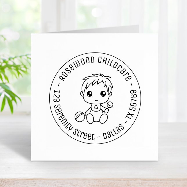 Baby Boy Daycare Kinderbetreuung Runde Adresse Gummistempel (Von Creator hochgeladen)