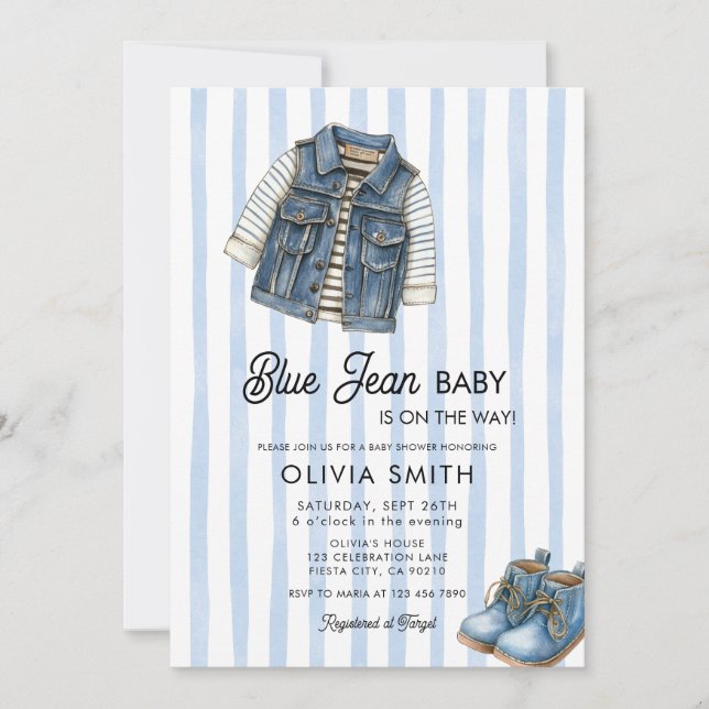  Baby Boy Denim Blue Jean Baby Shower Invitation Einladung (Vorderseite)