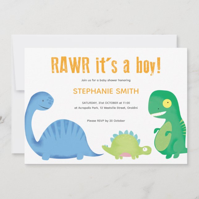 Baby Boy Dinosaur Themed Baby Dusche Einladung (Vorderseite)