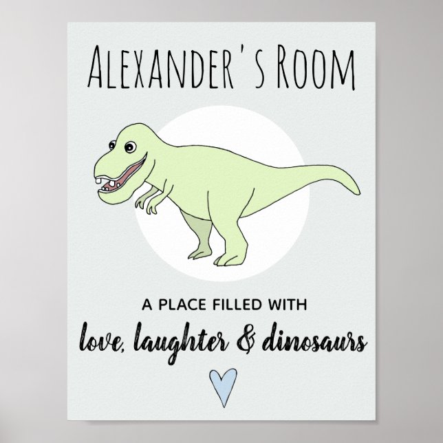 Baby Boy Doodle Dinosaur T-Rex mit Name-Kinderzimm Poster (Vorne)