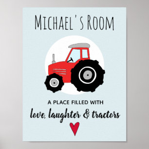 Baby Boy Doodle Roter Landwirtschftstraktor und Na Poster