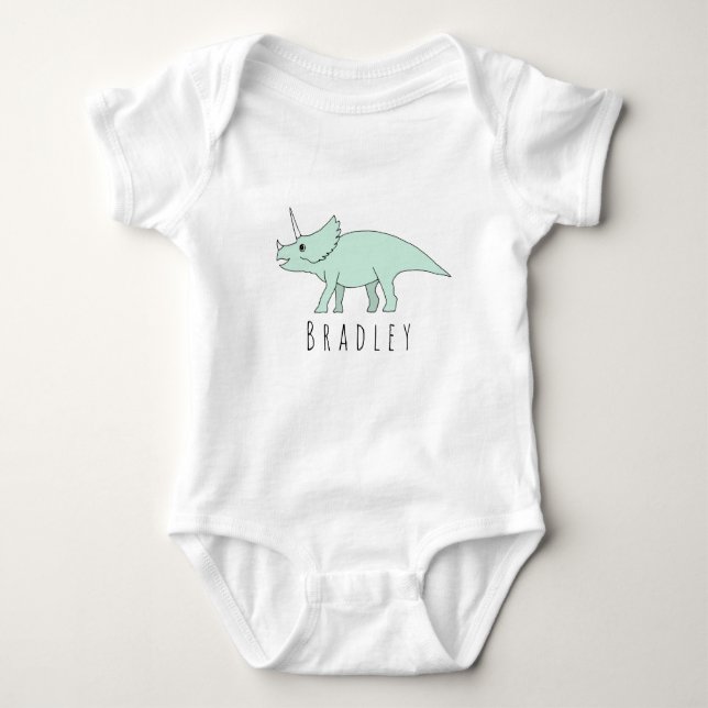 Baby Boy Doodle Triceratops Dinosaurier mit Namen Baby Strampler (Vorderseite)