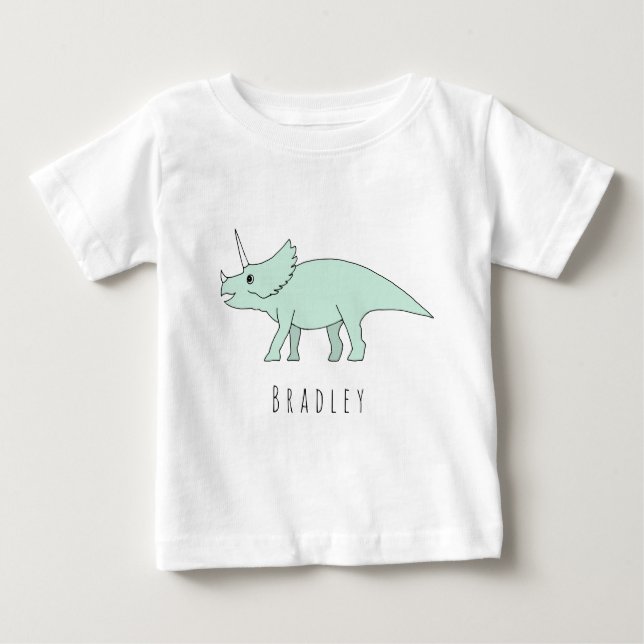Baby Boy Doodle Triceratops Dinosaurier mit Namen Baby T-shirt (Vorderseite)