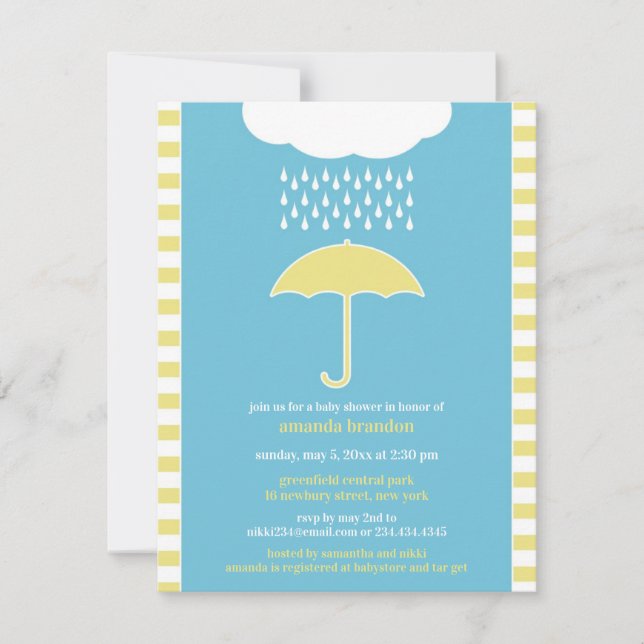 Baby Boy Dusche Blauer Regenschirm Einladung (Vorderseite)