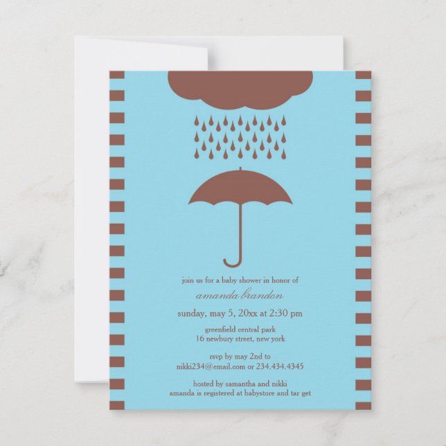 Baby Boy Dusche Blauer Regenschirm Einladung (Vorderseite)