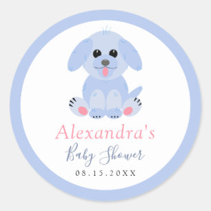 Baby Boy Dusche Blue Puppy Personalisiert Runder Aufkleber