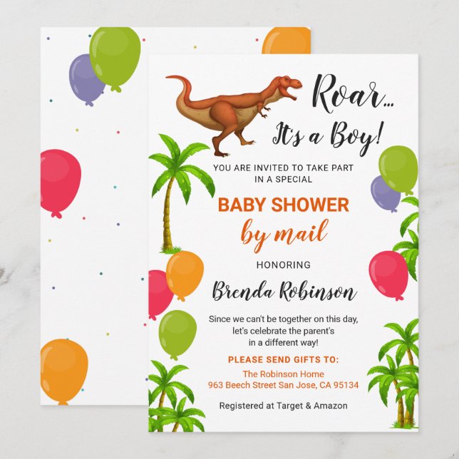 Baby Boy Dusche by Mail Roar Jungle Dinosaurier Einladung (Vorne/Hinten)