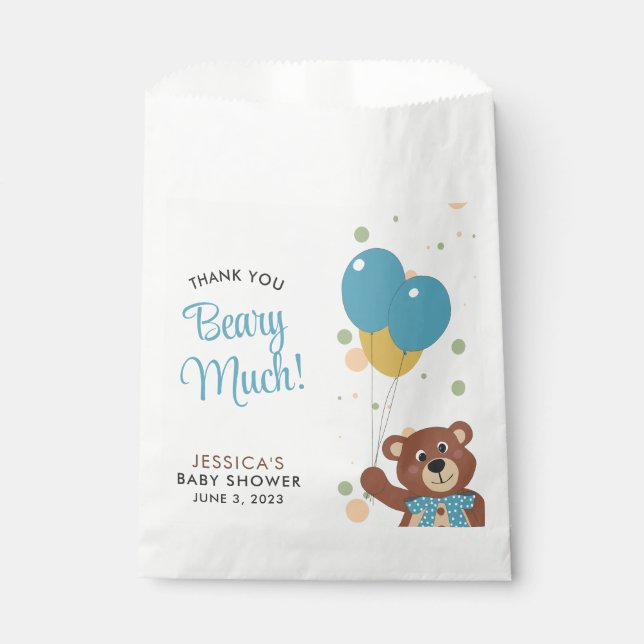 Baby Boy Dusche Danke Beary Much Blue Balloons Geschenktütchen (Vorderseite)