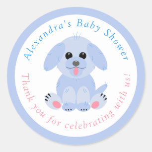 Baby Boy Dusche Danke Personalisiert Blue Puppy Runder Aufkleber