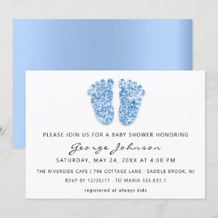 Baby Boy Dusche Feet Glitzer Blue White Einladung