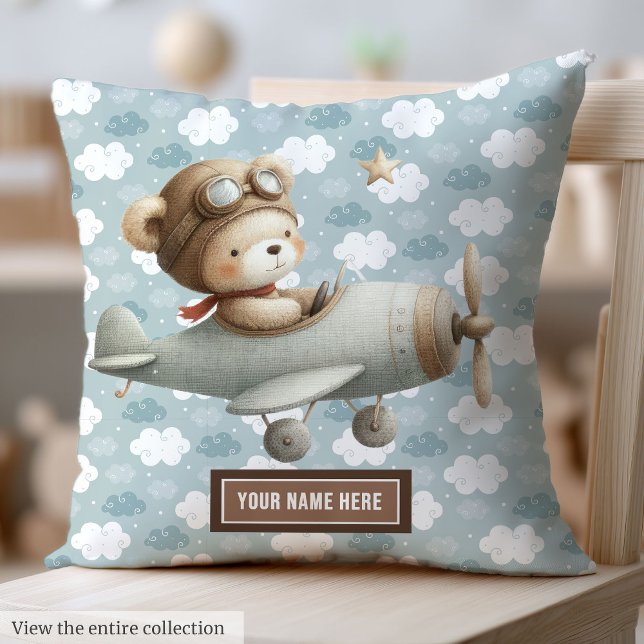 Baby Boy Dusche Geschenk Idee Teddy Bären Pilot Ki Kissen (Baby Boy Shower Gift Idea Teddy Bear Pilot Pillow)