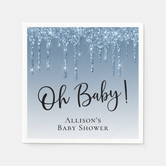 Baby Boy Dusche Glitzer Blau Personalisiert Serviette (Vorderseite)