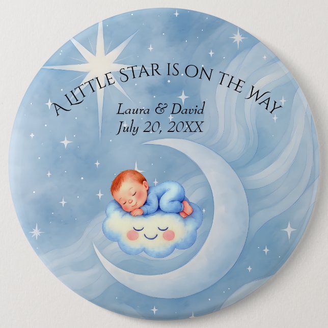 Baby Boy Dusche laden Mondlicht Sterne Wasserfarbe Button (Vorderseite)