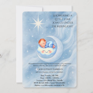 Baby Boy Dusche laden Mondlicht Sterne Wasserfarbe Einladung