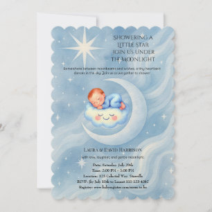 Baby Boy Dusche laden Mondlicht Sterne Wasserfarbe Einladung
