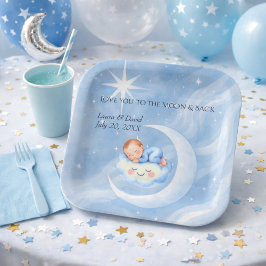 Baby Boy Dusche laden Mondlicht Sterne Wasserfarbe Pappteller