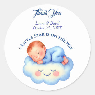 Baby Boy Dusche laden Mondlicht Sterne Wasserfarbe Runder Aufkleber