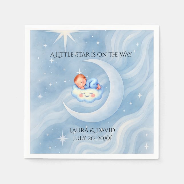 Baby Boy Dusche laden Mondlicht Sterne Wasserfarbe Serviette (Vorderseite)