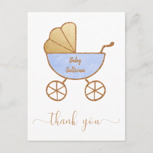 Baby Boy Dusche Retro Carriage Blue Gold Vielen Da Postkarte