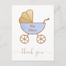 Baby Boy Dusche Retro Carriage Blue Gold Vielen Da Postkarte