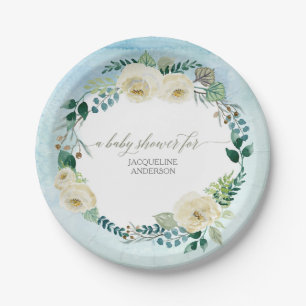 Baby Boy Dusche Rustikale Kleider Blau Elfenbeinkü Pappteller
