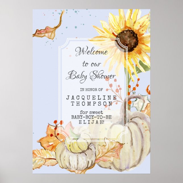 Baby Boy Dusche Willkommen Lil Pumpkin Sonnenblume Poster (Vorne)