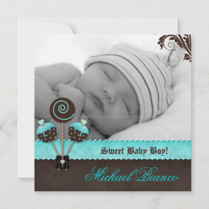 Baby Boy Einladung Ankündigung Cake Pop Blue