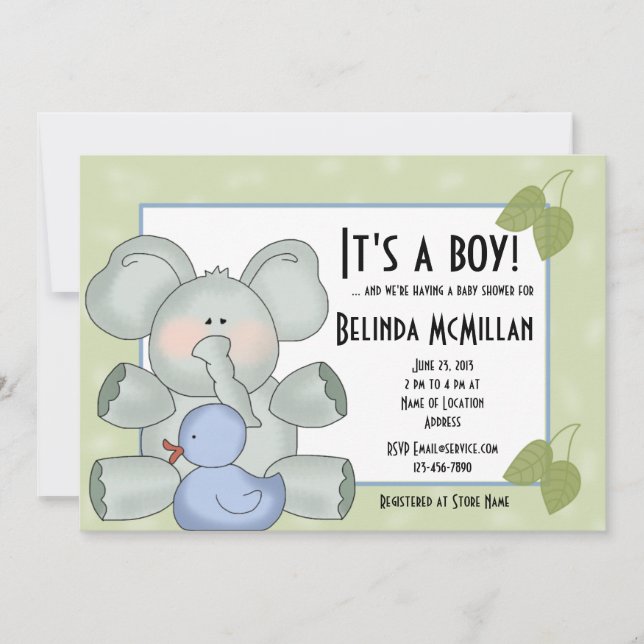 Baby Boy Elepant Einladung (Vorderseite)